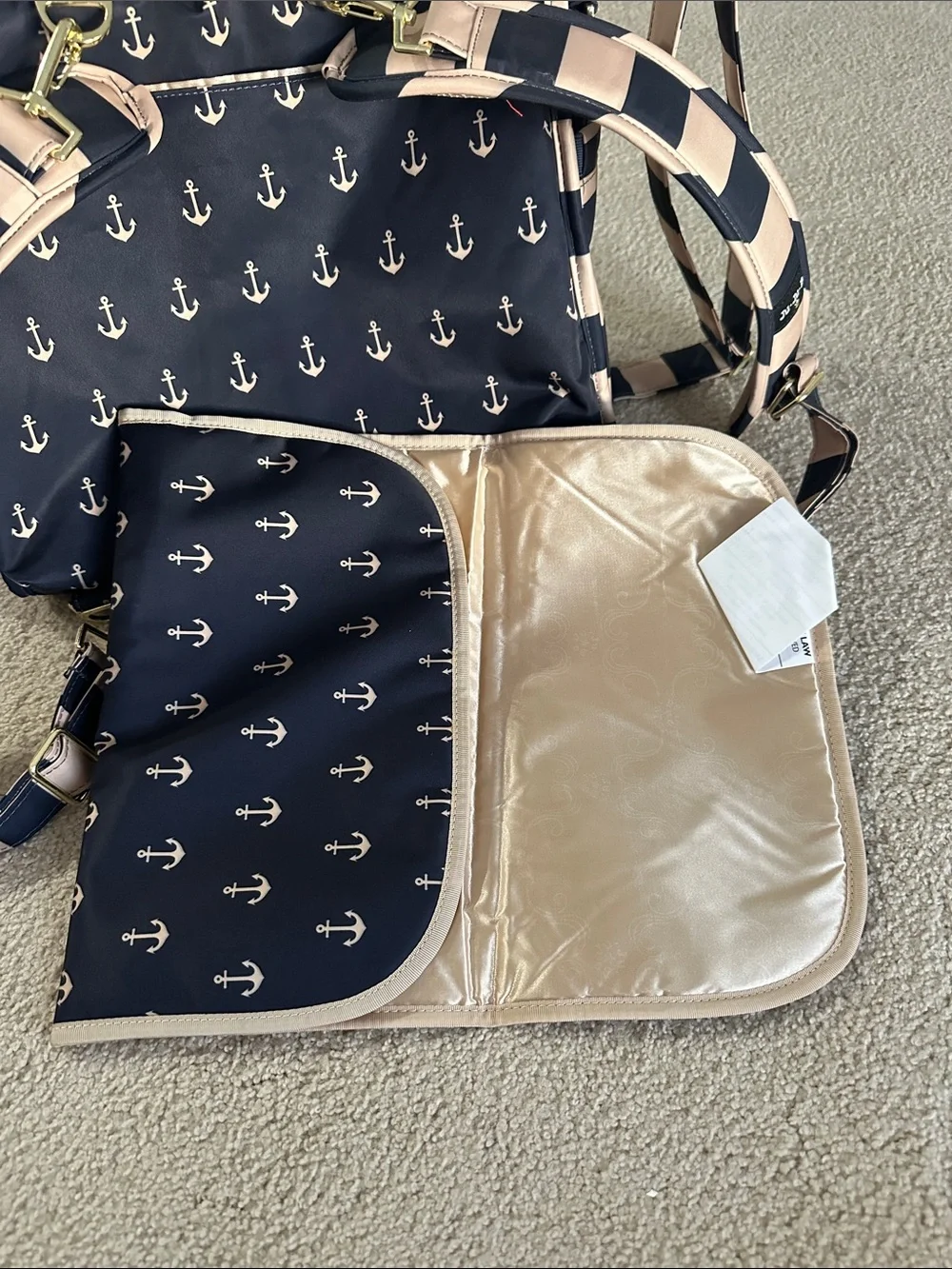 NWOT Ju-Ju-Be Navy and Tan Striped Convertible Baby Bag